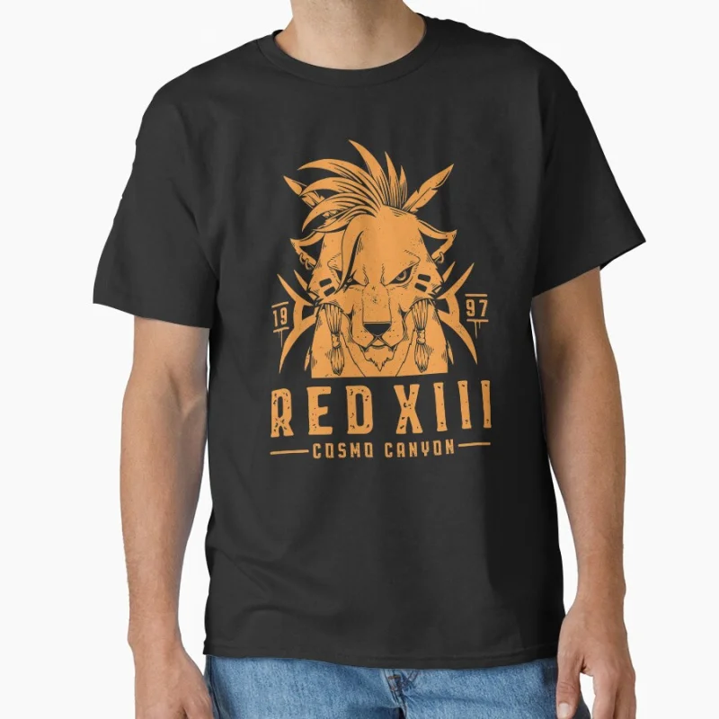 Camiseta roja XIII final fantasía vii cloud strife ff7 cosmo canyon para hombre 100% algodón talla grande camisetas para adultos S-6XL