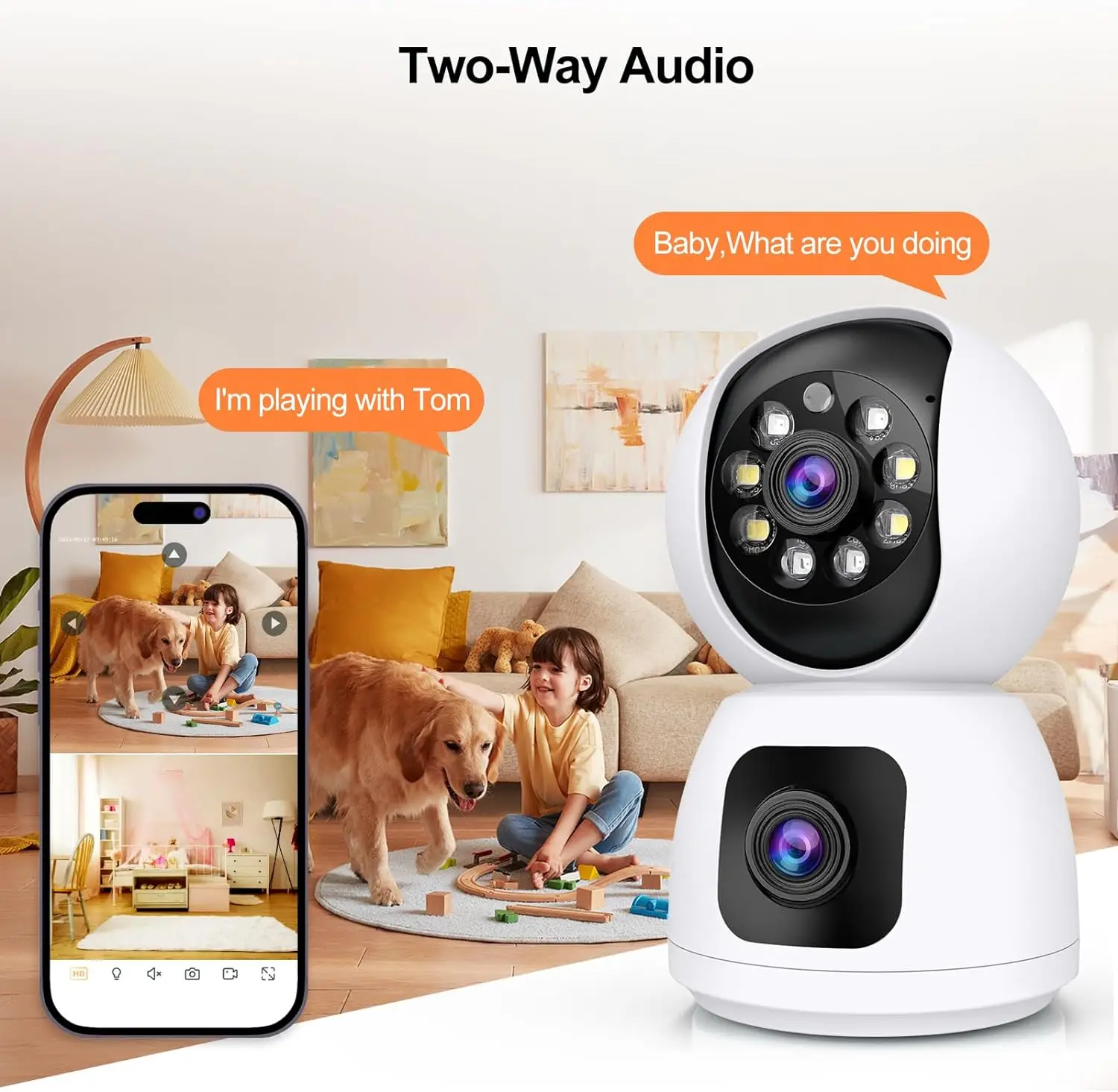 Tuya Smart 4K 8MP Dual-Len PTZ Security Camera 5G WiFi Dual-Screen Display AI Auto Tracking Color Night Vision Indoor SD Storage
