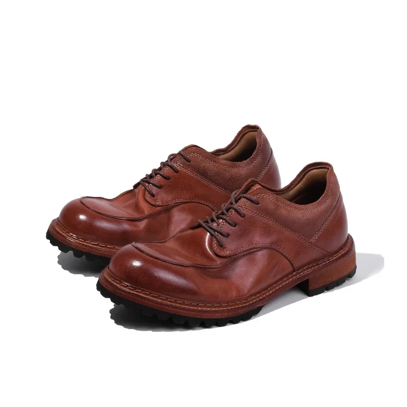 

Luxury Horsehide Work Shoes Men's Casual Cowhide Outdoor Derby Soft Sole Business Wedding Genuine Leather Male Leather Shoes