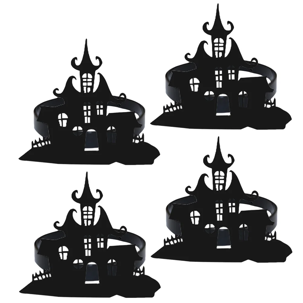 

4Pcs Exquisite Halloween Napkin Rings Metal Buckle Castle Shaped Dining Table Decor Halloween Napkin Holder Table Ornaments