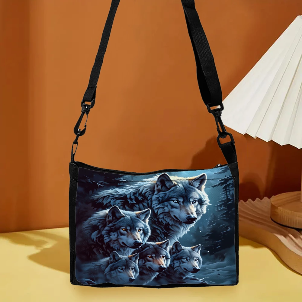 Wolf Family Print Crossbody Bag Blue Wolf Pack Design Shoulder Bags For Women Men Outdoor Travel Daily Use Casual Fashion Access