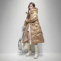 Puffer-Mäntel mit schlankem Gürtel für Frauen, dicke warme Kapuze Oberbekleidung, Slim Fit, Winter-Mäntel, weibliche Kleidung, neu, 2024