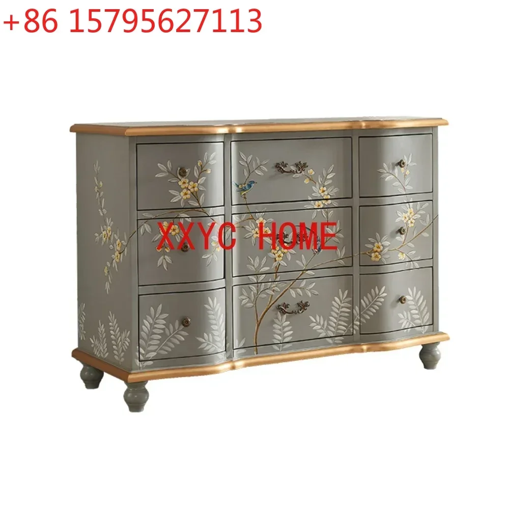 European-Style Bedroom Solid Wood Light Luxury Painted Five-Bucket Cabinet Living Room Wall Home Chest of Drawer
