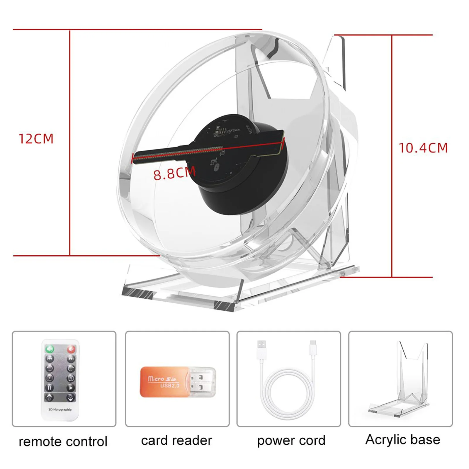 Desktop 3D Holographic Projector Support Music Player Function Remote Advertise Display 3D Fan Hologram Projector Logo Light