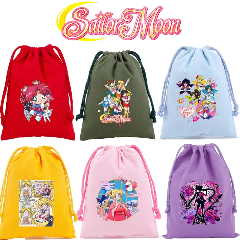 Bolsas de Almacenamiento con Cordón de Sailor Moon, Bolsitas de Regalo con Estampado Gráfico de Anime, Decoraciones para Fiestas de Cumpleaños