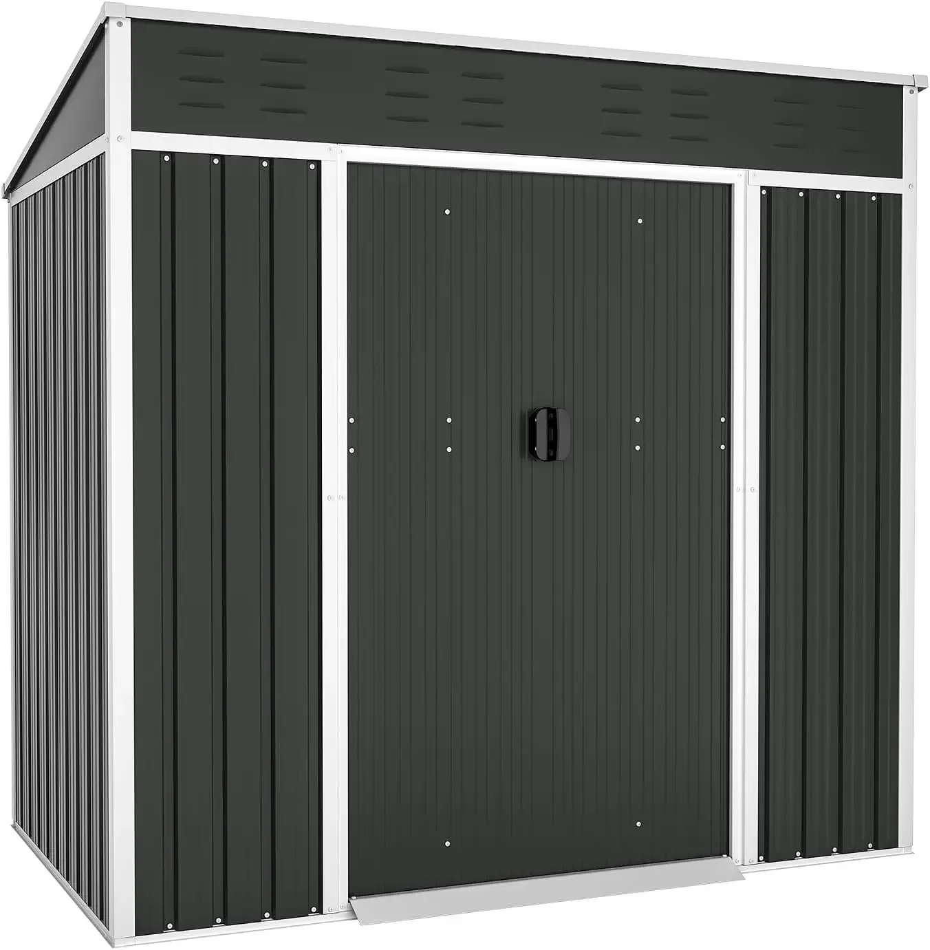 4x6FT Outdoor Storage,Double Sloping Roof , Metal Shed Kit with Double Doorknobs and Air Vents Galvanized with Sliding Door,Grey