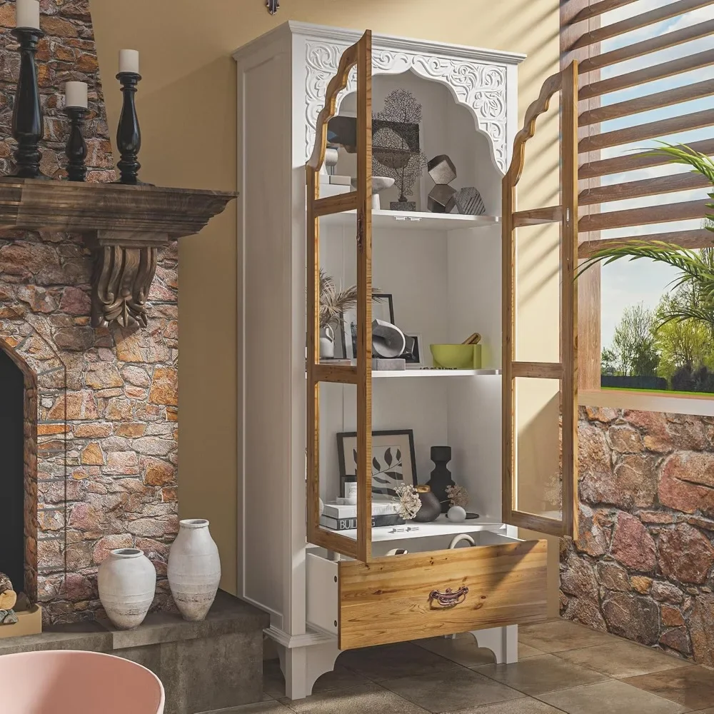 

Multi-Purpose Storage Cabinet with Drawer & Shelves,Versatile Storage,Modern 3-Tier Storage Cabinet Bookshelf with Carved Doors