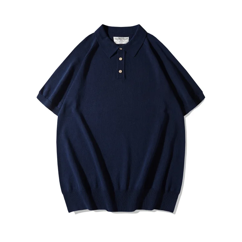 Mens Polo Shirt Solid-Color Short-Sleeve Knit T-Shirt Italian Polo Shirt A-line Waist-Defining