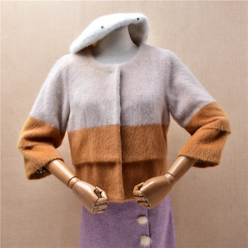 

Ladies Women Fall Winter Fashion Colored Hairy Mink Cashmere Knitted Crop Top Short Style Slim Caridgans Sweater Jacket Pull Top
