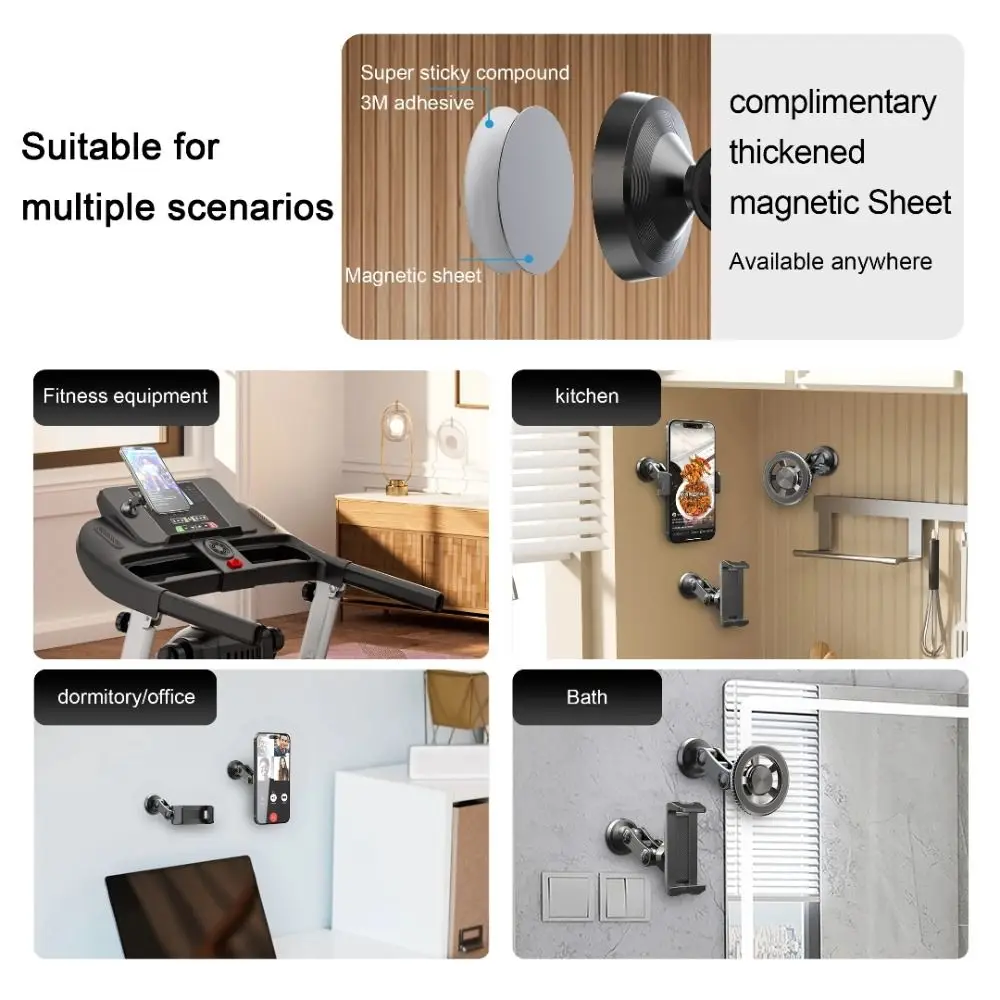 Two-Way Magnetic Suction Gym Phone Bracket Adjustable 360 Degree Rotation Traning Selfie Phone Holder Foldable Portable