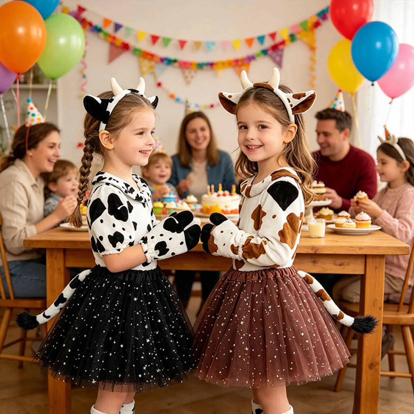 Cow Suit Girls Dress Clothes Set With Cow Headband Tail Gloves Tutu Dress For Concert Party Cosplay Carnival Masquerade School