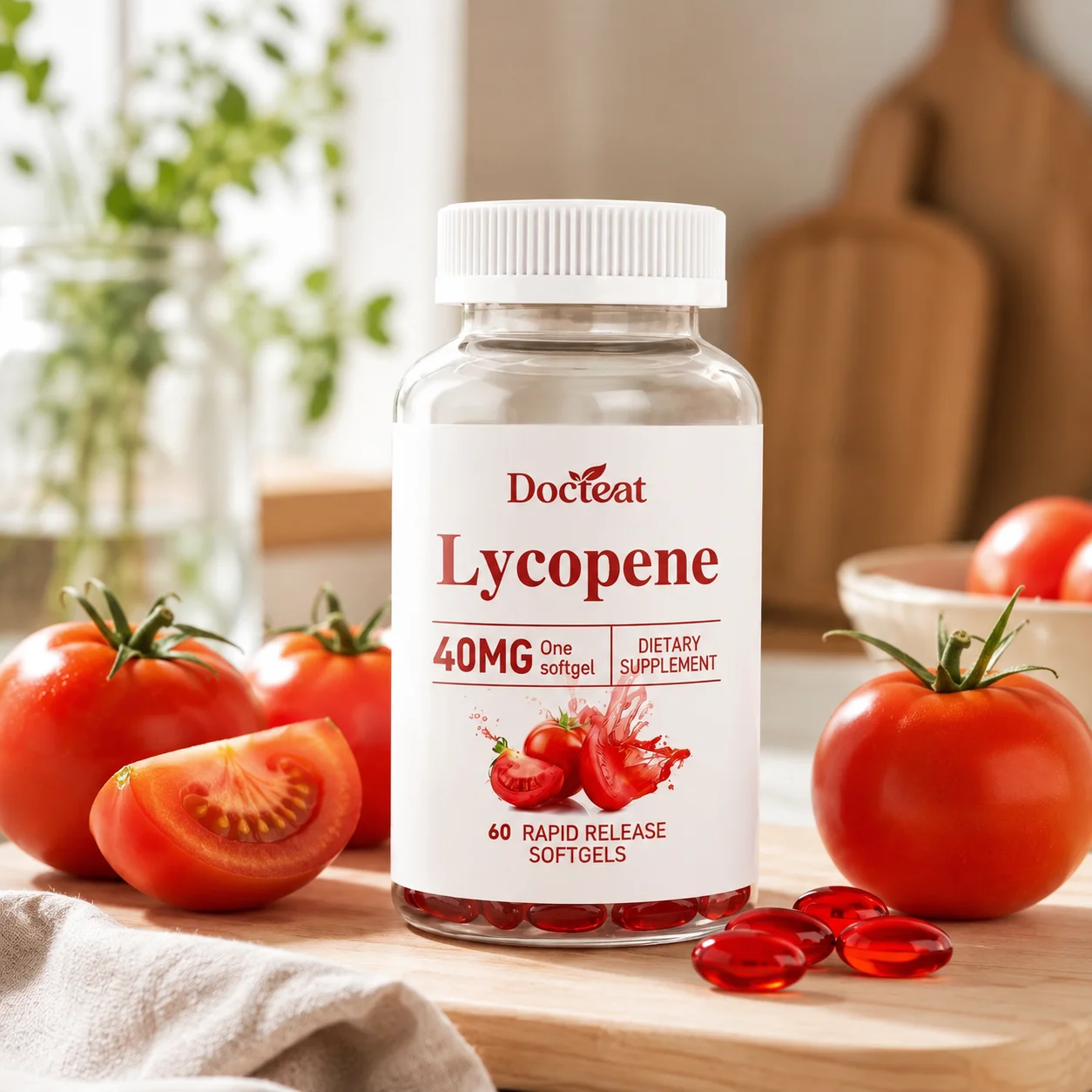

Docteat Lycopene Softgels Tomato Extract Antioxidant Vitality Support Skin Vitality and Beauty Nutrition Support, 60 Softgels