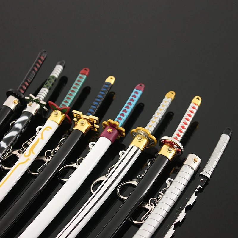 Samurai Sword Model - 22cm (8.66 Inch) Zinc Alloy, Rustproof, Dull Blade, with Spring Release Scabbard - Perfect for Anime Fans