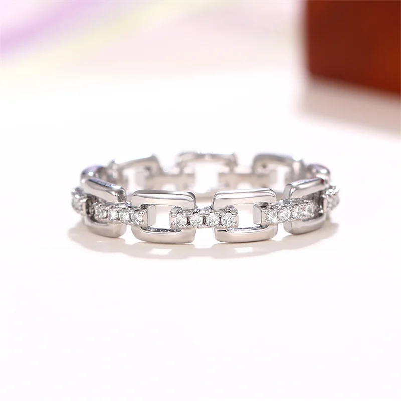 CAOSHI-anillo con forma de cadena para mujer, joyería de moda, Color plateado, Zirconia brillante, accesorios para la vida diaria, regalo para mujer