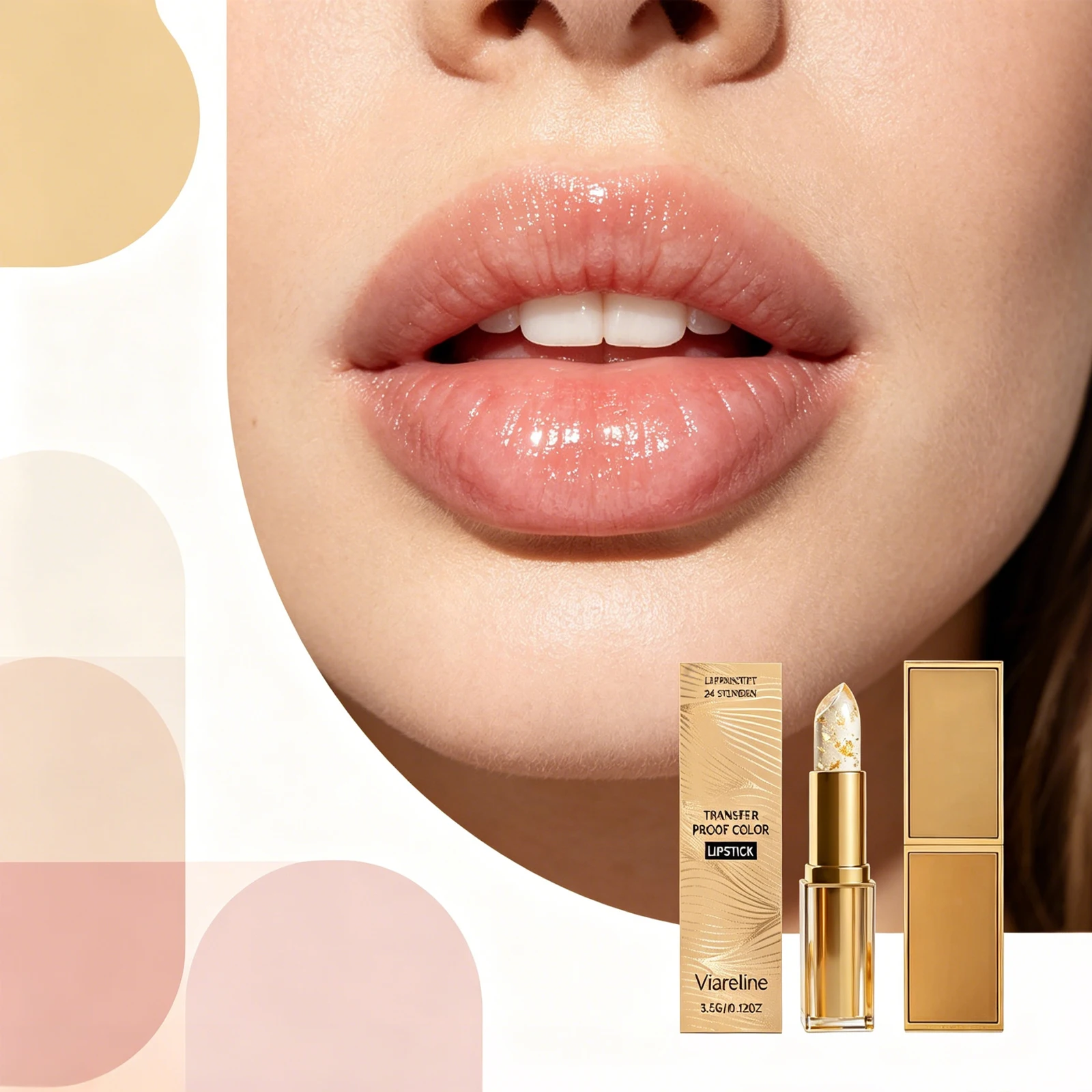 Viareline Gold Foil Color Changing Lip Balm Moisturizing Hydrating Soft Shiny Finish Non Sticky Lip Care Daily Use Lightweight