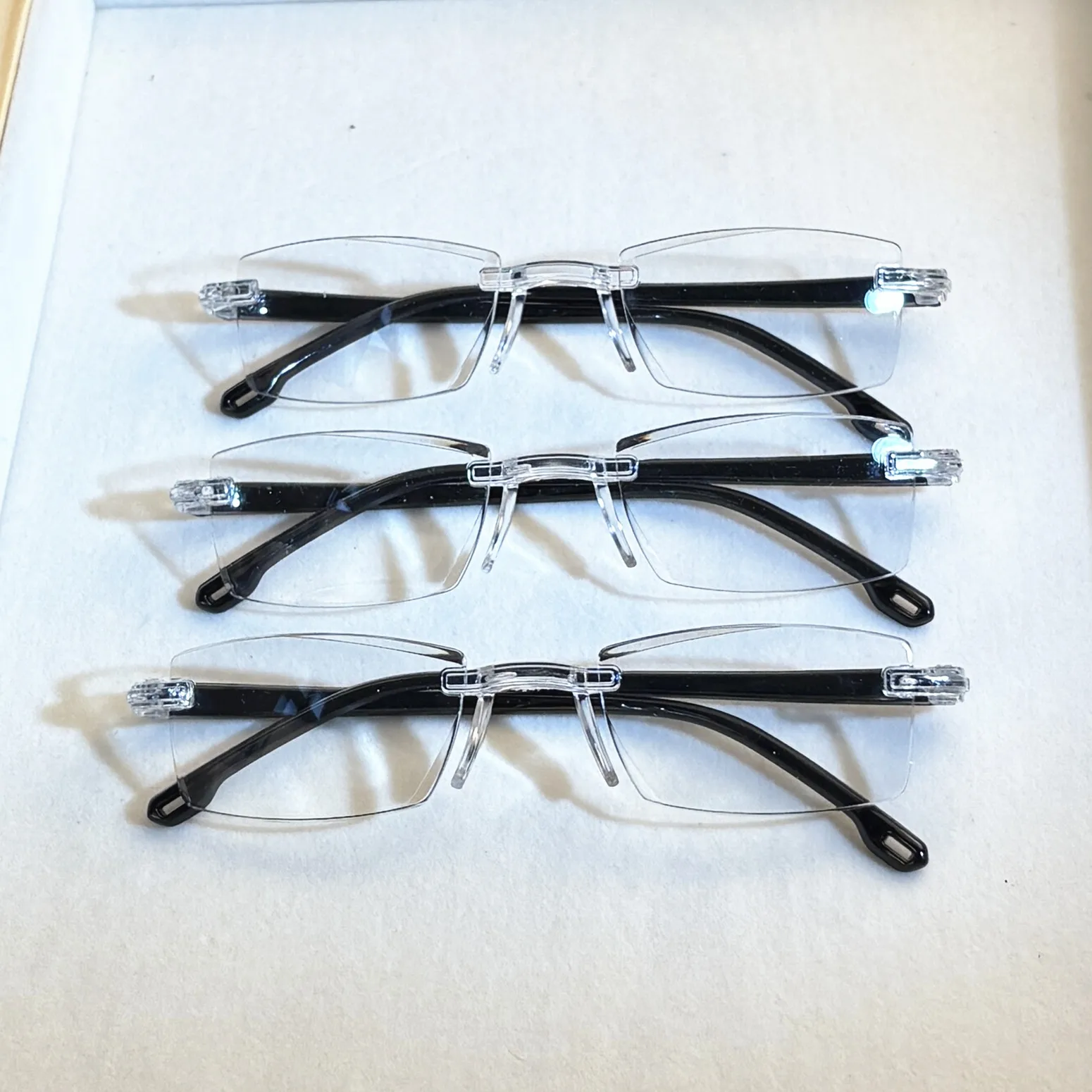 14-Pack Vintage Style Rimless Reading Glasses - Rectangular Frame, Blue Light Blocking, Anti-Fatigue, Unisex, Lightweight PC