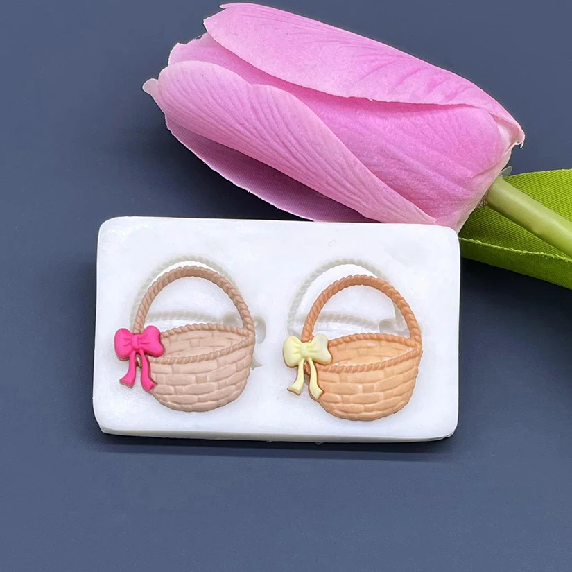 Flower Basket Bowknot Easter Silicone Mold Sugarcraft Chocolate Cupcake Baking Mold Fondant Cake Decorating Tools