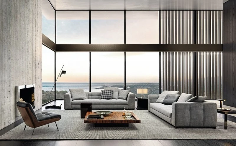 Small apartment fabric sofa, post-modern double three-person living room, model room, sales department sofa