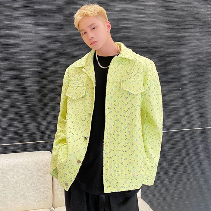 

Glittering een Denim Jaet Men's Casual Sle Youth Faion Spring Autumn Winter Loose Fit Iron Free Long Sve Coat