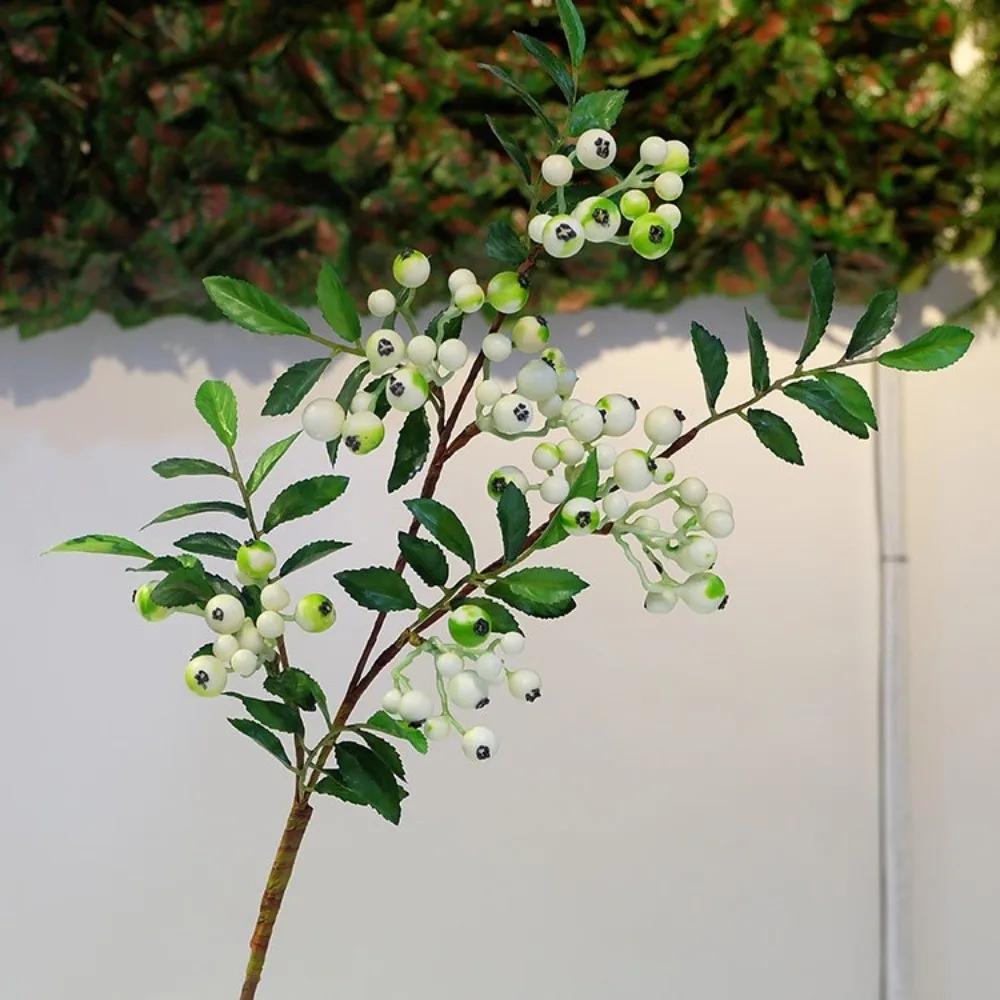 Hojas Verdes Artificiales, Fruta de Arándano, Árbol de Fruta de Simulación de Plástico de Lujo, Plantas Falsas Realistas y Elegantes para Decoración de Sala de Estar