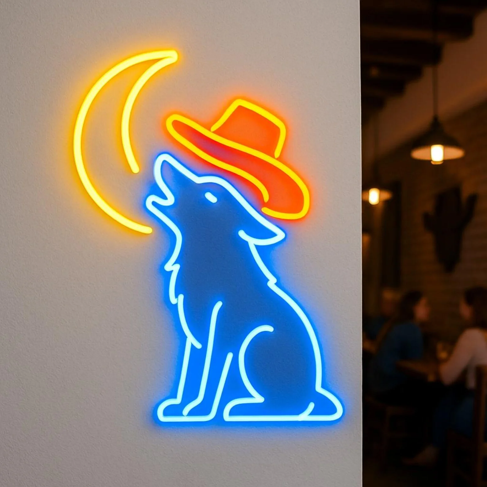 Coyote Howling at Moon LED Neon Sign, Rustic Western Wall Art for Saloon, Bar, Man Cave, Wolf Neon Decor , Cowboy Gift for Him