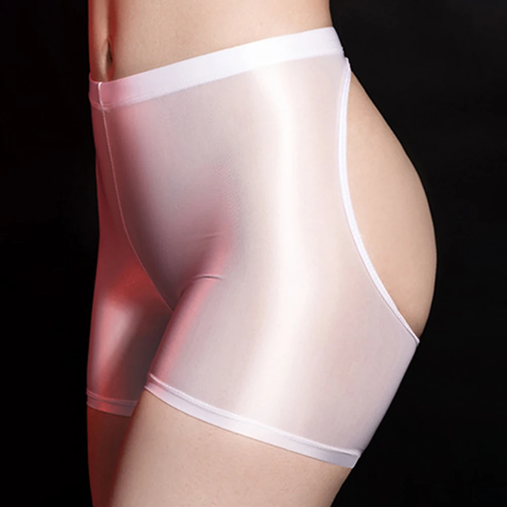 Womens Sexy Open Butt Underwear Oil Shiny Stretchs Transparent Panties See-through Underpants Ultra Thin Smooth