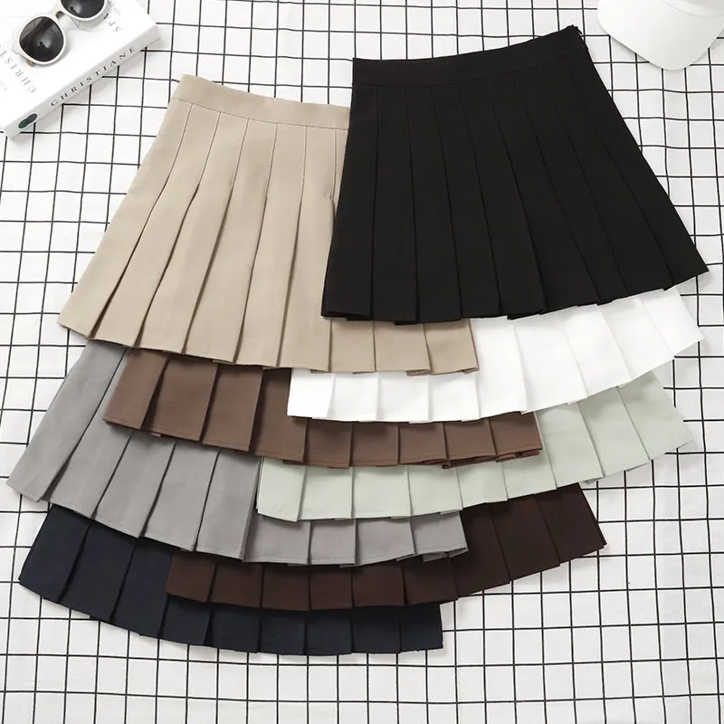 Brown Skirt Ladies 2022 Summer Clothes Women\'s High Waist Harajuku Korean Style Black Mini Pleated Skirt For School Girl Uniform