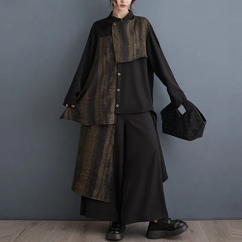 2 Piece Sets Women Casual Skirt Suits New Arrival 2024 Spring Vintage Style Patchwork Color Female Shirt And Long Skirts B3220