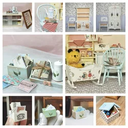 Miniature Vintage Crib Cradle Bed Make Old Convolia Storage Box Locker Doll House Mini Furniture Bookshelf Closet Wardrobe Model
