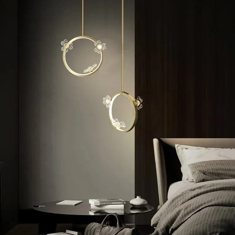 Modern LED Pendant Light Copper Acrylic Flower Decor Indoor Lighting Hanging Lamp Living Room Dining Tables Bedroom Bedside Lamp