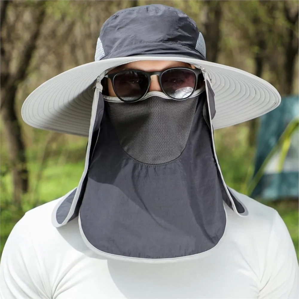 Outdoor Hiking Fishing XXL Sun Hat Big Heads 60CM Men Full Face Sunscreen Mask Breathable Anti Ultraviolet Fisherman Bucket Hat