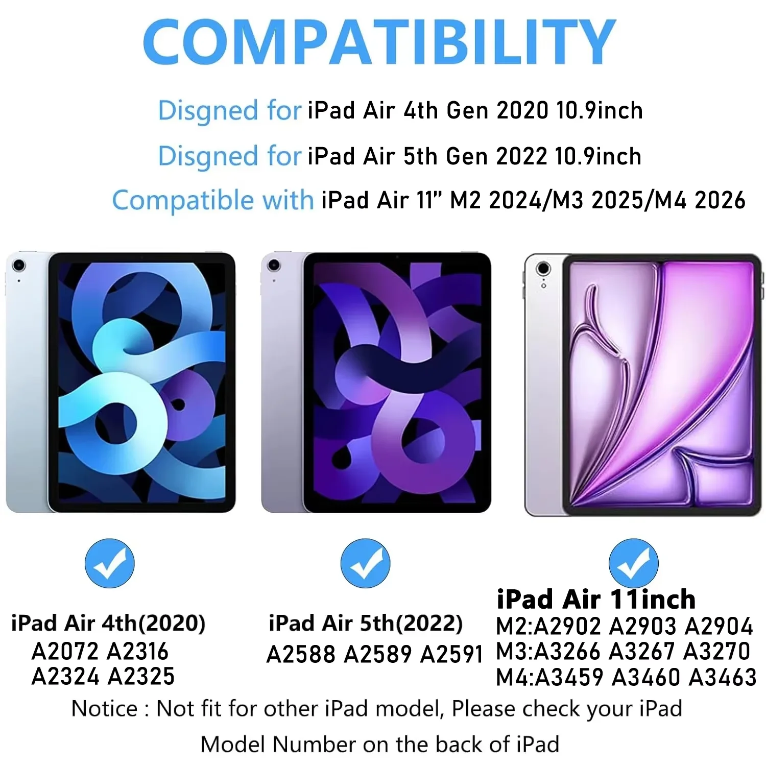 Keyboard Case For iPad Air 11 2024 M2/2025 M3/2026 M4(iPad Air 11Inch),Folio Cover With Pencil Holder For iPad Air 4 5 10.9'',For iPad  Air 6th/7th/8th Gen 11''(US English Keyboard)
