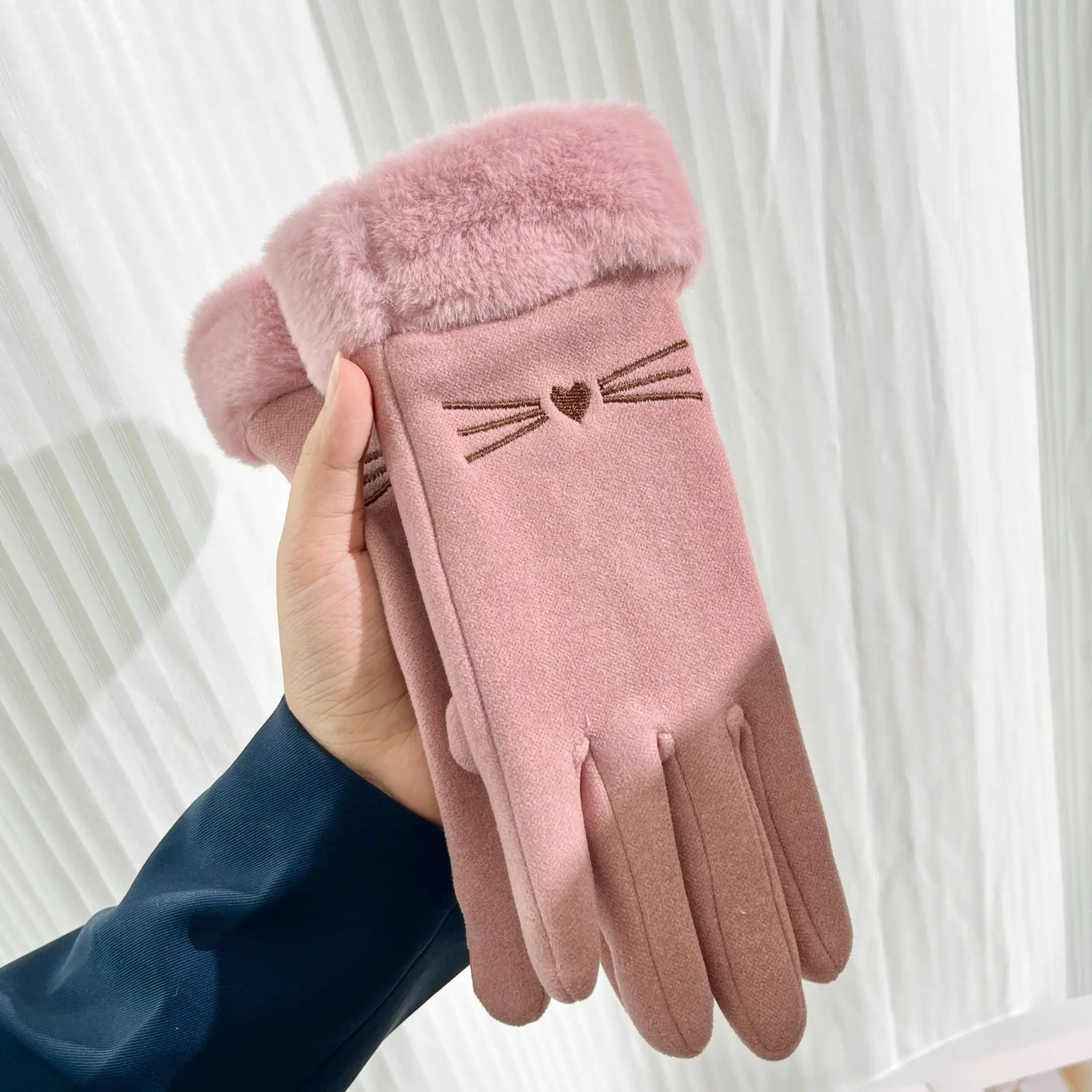 Gants d\'hiver en cachemire pour femmes, mitaines de cyclisme en cuir suédé chaud, optique féminine, velours peluche, gants de conduite à écran