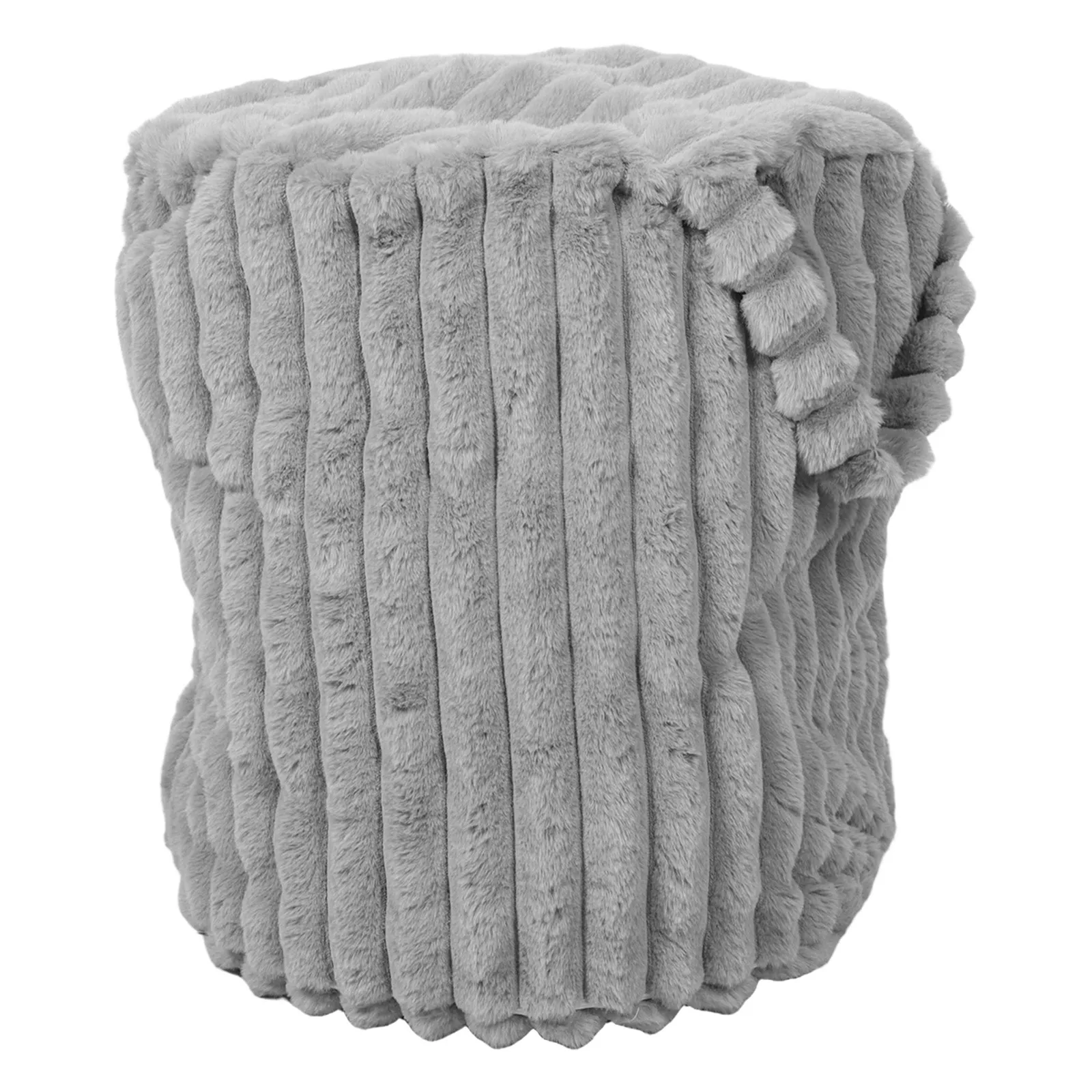 Round Pouf Cover Grey 15.75x15.75x15.75in Unstuffed Ottoman Foot Stool Cover Washable Non-Slip Slipcover Cushion Stable Support