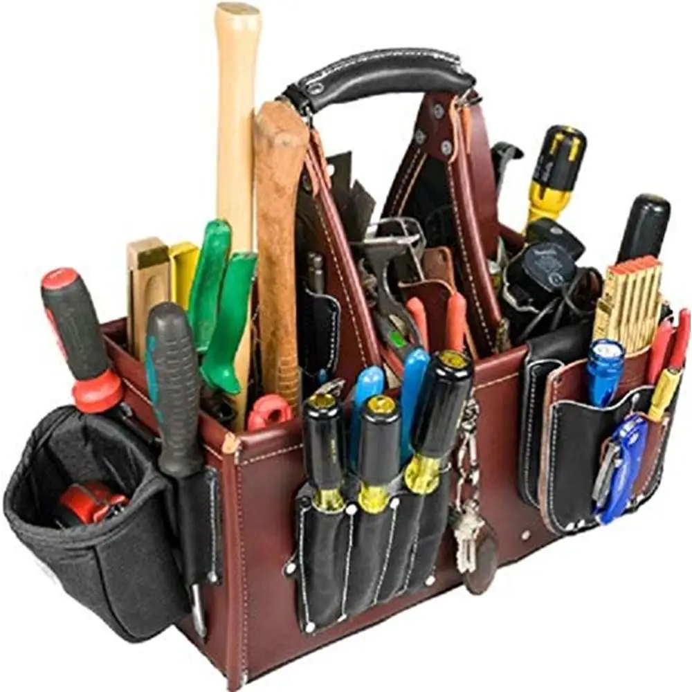 Master Carpenter Case USA Made Leather Tool Organizer with Water Resistant Rubber Base Durable and Functional Modern Builders