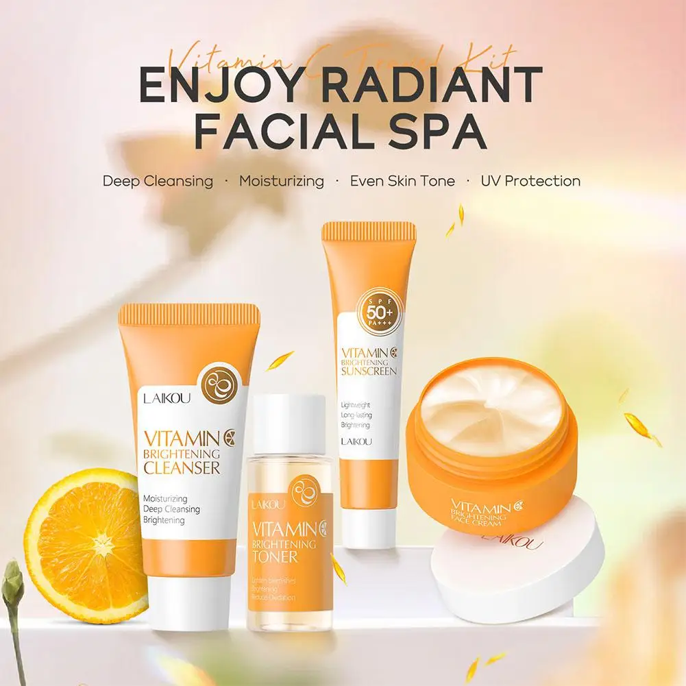 4 قطعة/المجموعة فيتامين C مجموعة العناية بالبشرة كريم تبييض الظلام بقع الوجه تنظيف ترطيب العين تفتيح دائرة أطقم Se Q2S0