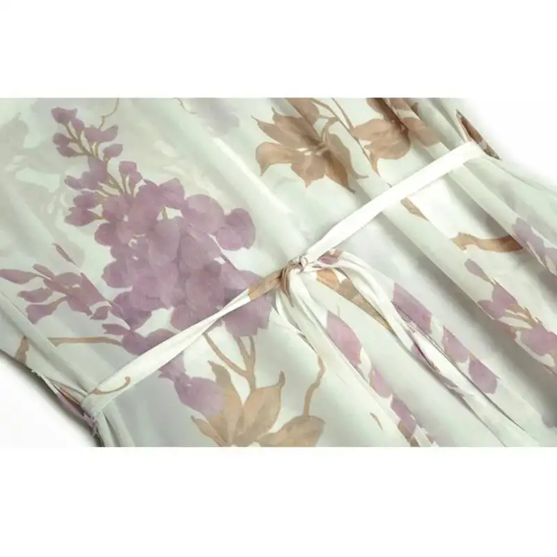 LEOSOXS – robe imprimée pour femmes, col rond, manches longues, taille haute, à volants, gâteau Floral, grande balançoire, printemps 2025