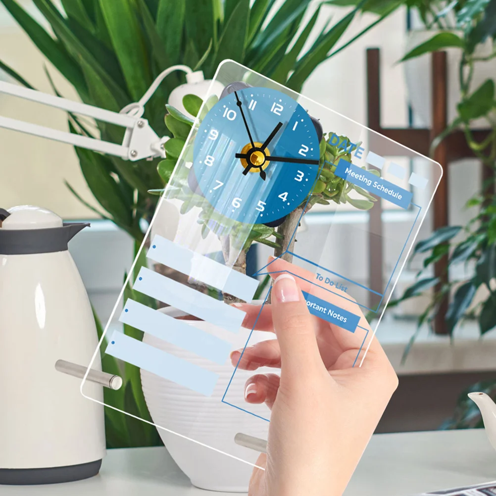 1セット 1セット スタンド式メモ 2-in-1 時計付き ホワイトボード ポータブル 卓上プランナー アクリル製 メッセージボード デスク オフィス 勉強用
