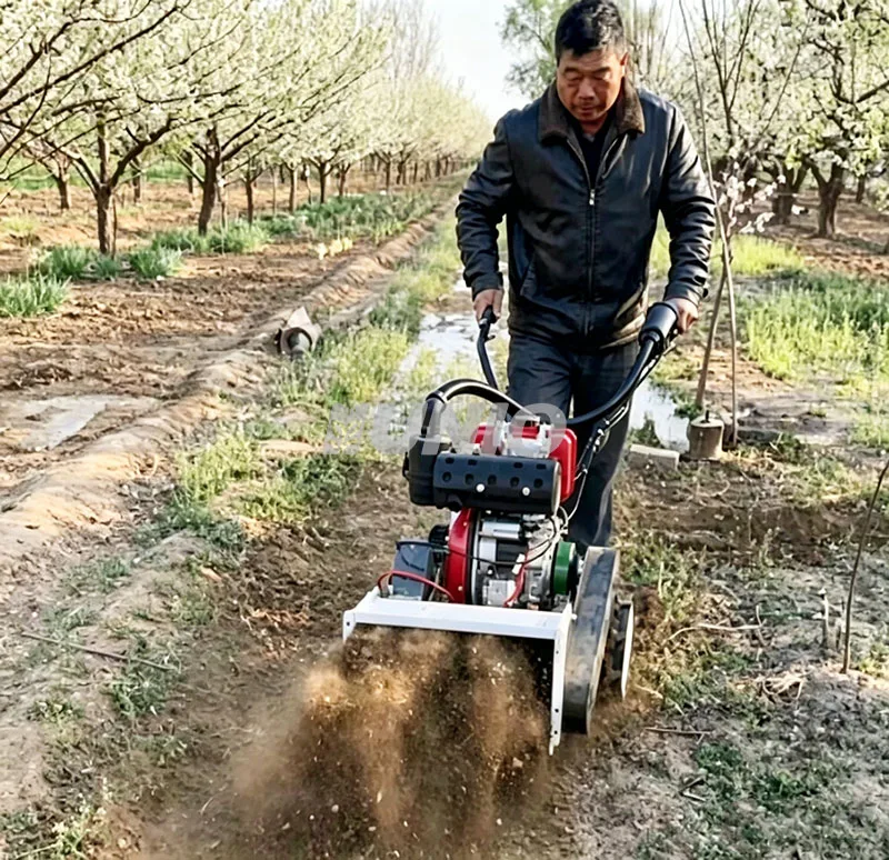 UNIO 10HP Automatic Diesel Micro Tiller 90kg Farm Cultivator with Rotary Tiller Blade Weeding Wheel & Ditching Plow