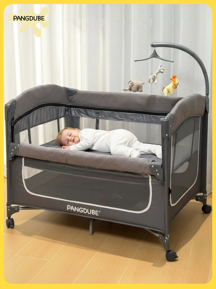 PANGDUBE Cuna 4 en 1 para bebé, cambiador de pañales, corralito, cuna para dormir juntos, cama plegable y portátil para recién nacidos para viajes, de fácil instalación y tamaño compacto, con estante para juguetes y bolsa de almacenamiento