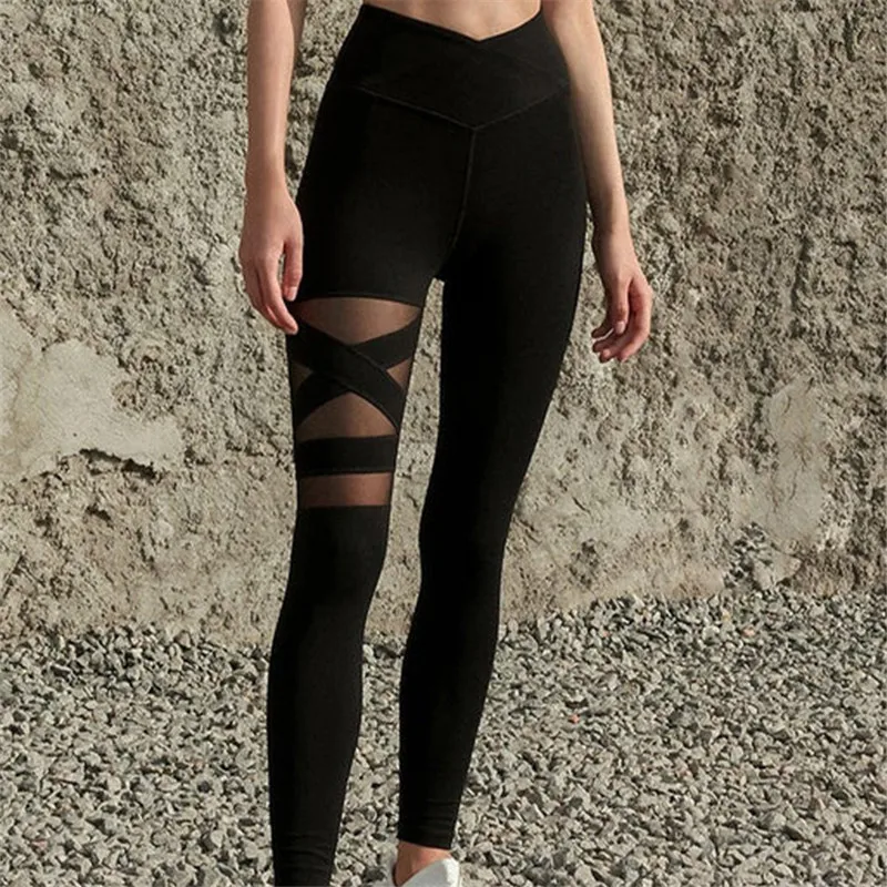 Black Breathable Yoga Pants Mesh Sports Pants Casual Tight Pants Women High Waist and Hip Lifting Fitness Pants High Elastic