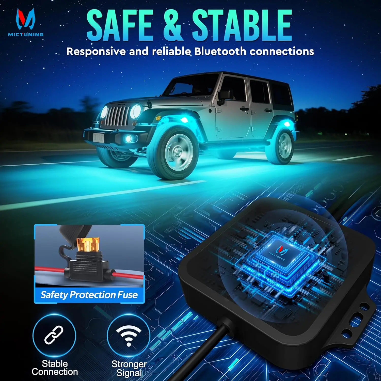 MICTUNING C1 8 Pods RGBW LED Rock Lights Remote Multicolor Underglow Neon Light Kit Wireless App Controller Music Mode