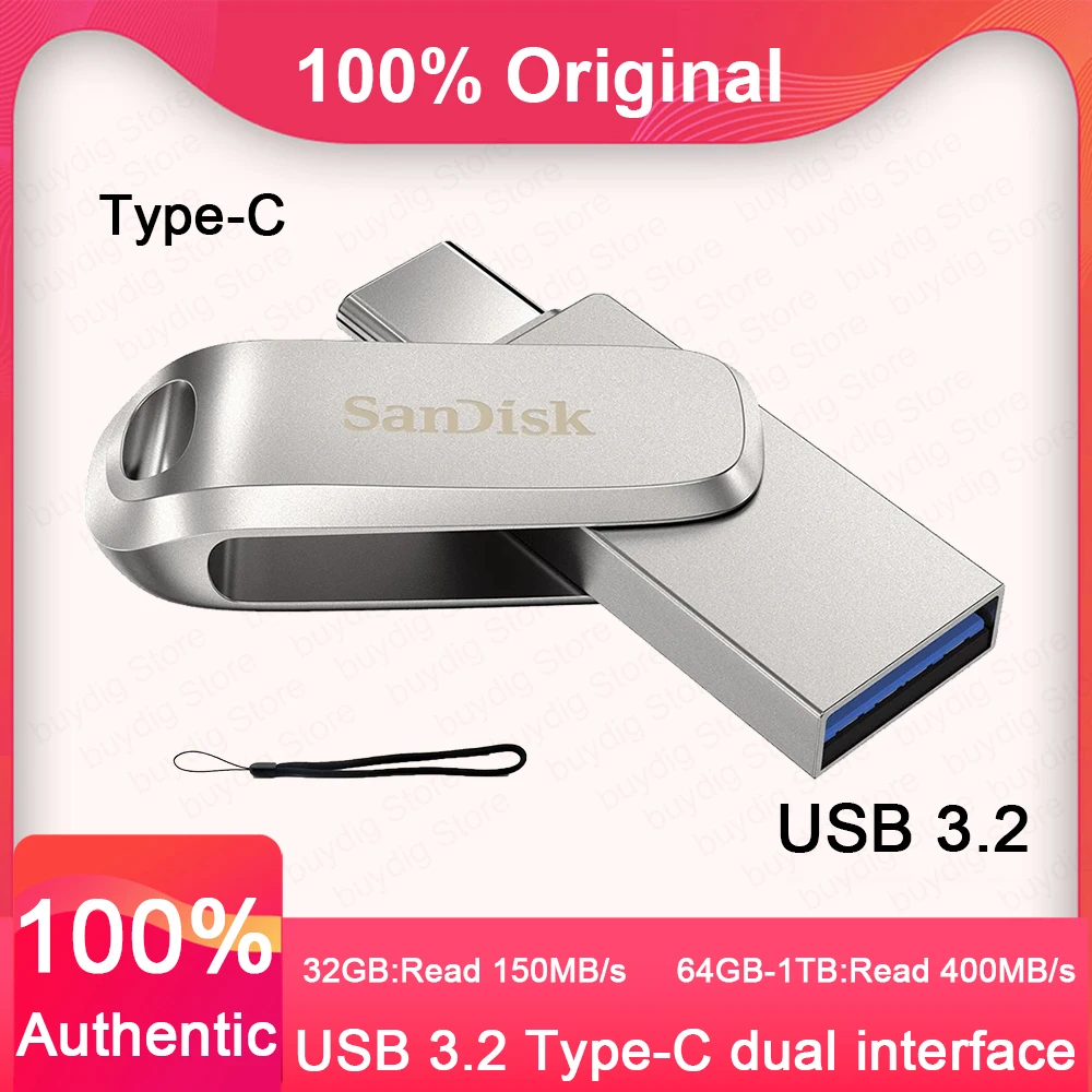 SDDDC4 USB 3.2 Gen 1 محرك فلاش 64 جيجابايت نوع C 512 جيجابايت بندريف 256 جيجابايت 128 جيجابايت 32 جيجابايت هاتف معدني نوع C OTG محرك فلاش 1 تيرا بايت محرك القلم