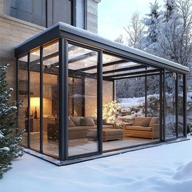Soundproof Aluminum Glass Sunroom Outdoor Conservatory Double Glazed Glass House Waterproof Sun Room for Courtyard Terrace