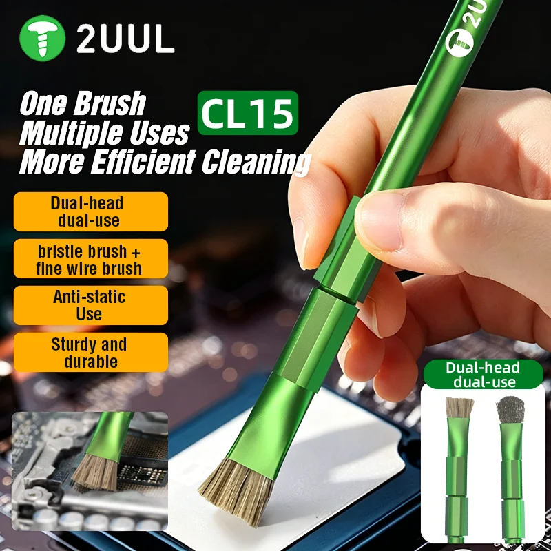 2UUL CL15 Dual Ended Cleaning Brush Hard Brush Steel Wire Brush for Motherboard Repair Phone PCB Maintenance Tools