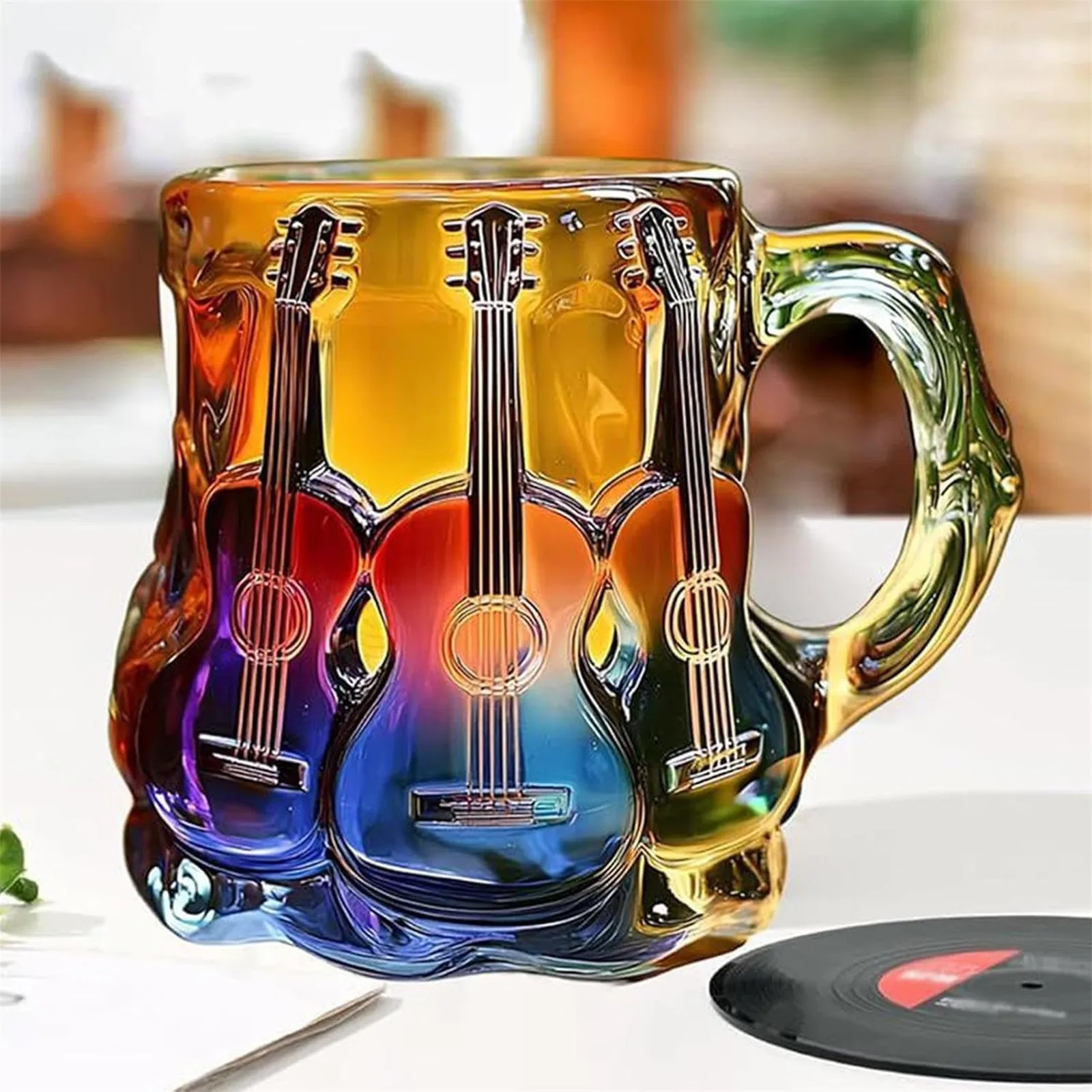 

Personalized Creative Guitar Art Mug High-capacity Novelty Practical Coffee Mug Colorful Transparent Handicraft Ornament Cup