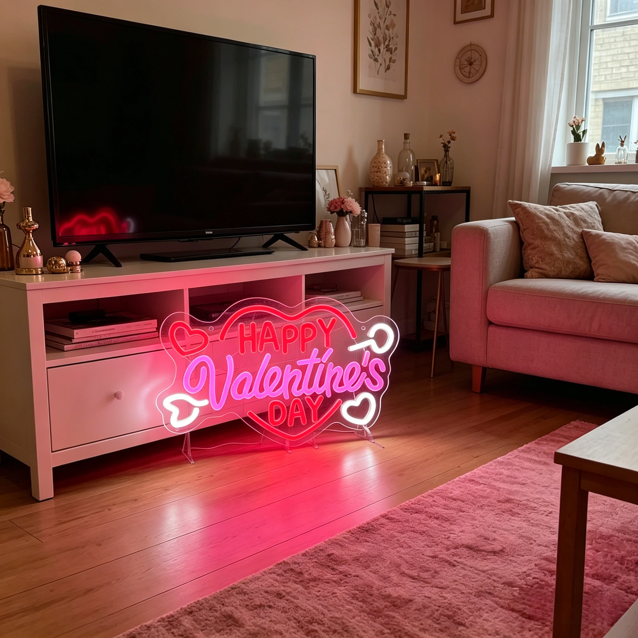 Happy Valentine's Day Neon Sign LED Romantic Heart Light for Bedroom Wall Decor Perfect Anniversary Wedding Gift for with Design