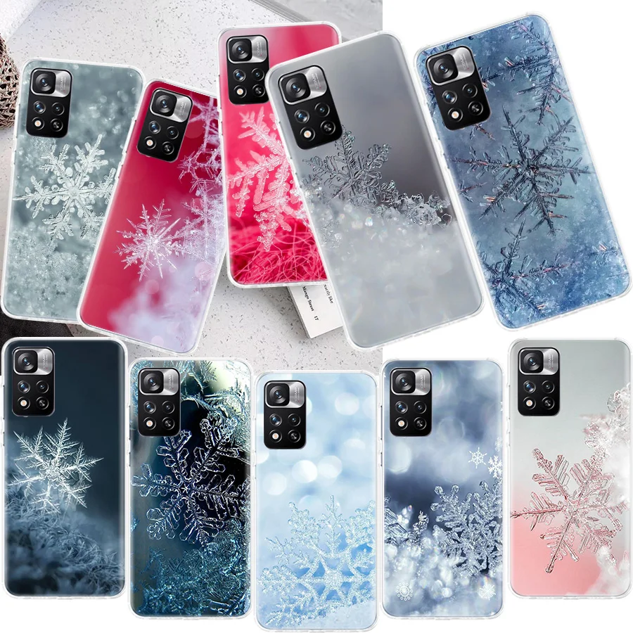 Snowflake Winter White Snow Christmas Phone Case For Xiaomi Redmi Note 11 11S 11T 5G 11E 10S 10 12S 12 Pro Plus 9S 9T 9 8T 8 7 6