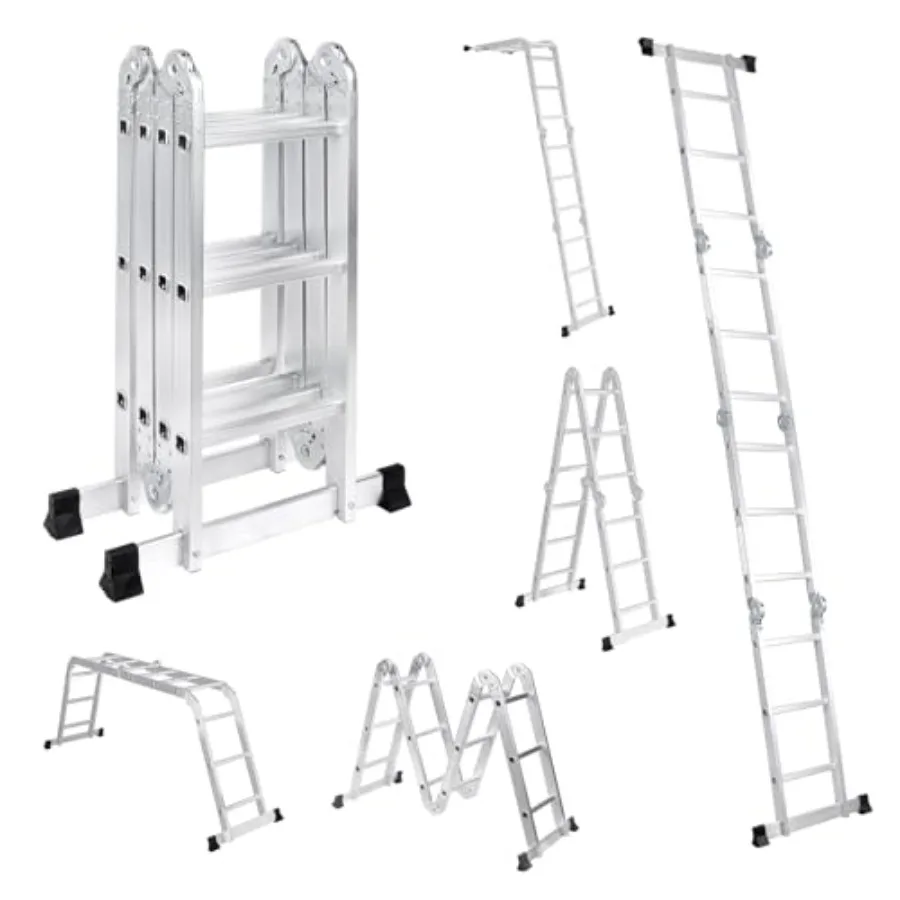 

Многофункциональная алюминиевая складная лестница-трансформер 7-в-1, 12,5 футов, с большими соединениями, для дома, крыши, автодома, покраски