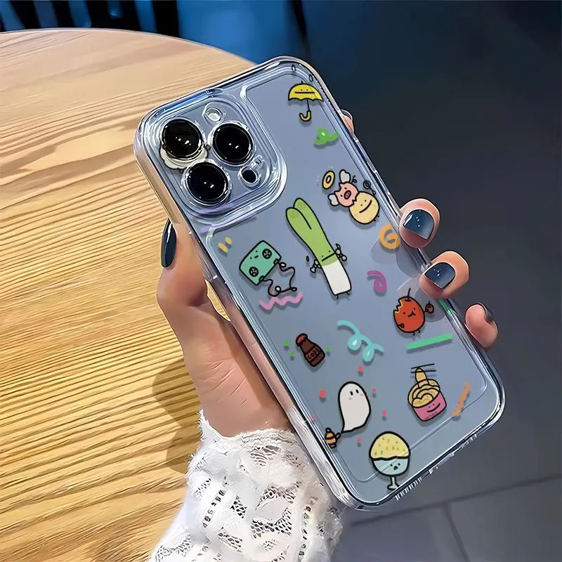 New Cartoon Food Soft Silicone Phone Case iPhone 16 15 14 7 8 Plus 13 12 11 Pro Max XR X XS  Y2K Clear Anti Fall Cover